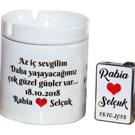 Az İç Sevgilim Seramik Küllük ve Çakmak Seti