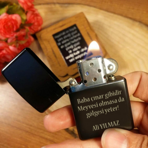 Babaya Özel Mesajlı Ahşap Kutulu Çakmak