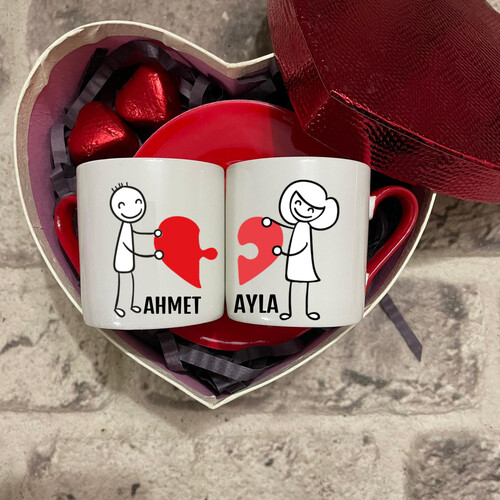 Birleşen Kalpler 2li Türk Kahvesi Fincan Seti