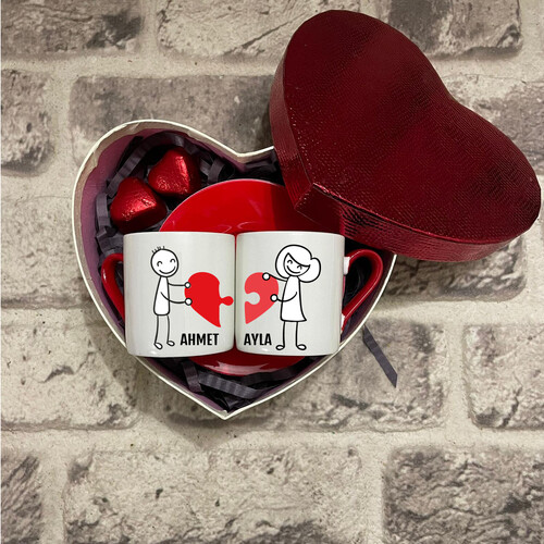 Birleşen Kalpler 2li Türk Kahvesi Fincan Seti