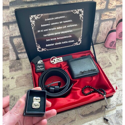 Dolu Dolu Lux Set Kol Düğmesi , Kemer , Cüzdan , Çakmak , Anahtarlık Ve Tespih