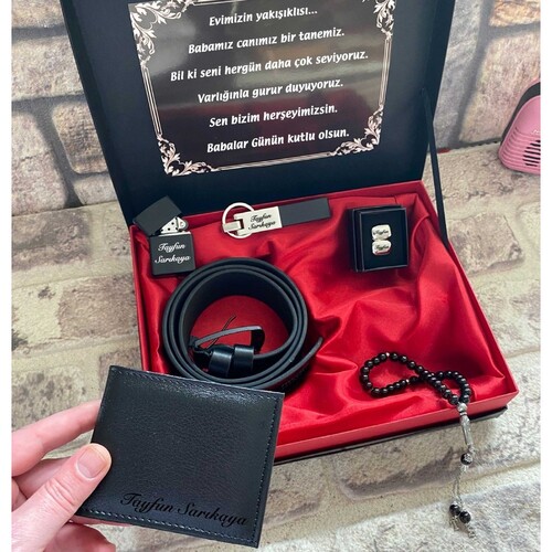 Dolu Dolu Lux Set Kol Düğmesi , Kemer , Cüzdan , Çakmak , Anahtarlık Ve Tespih