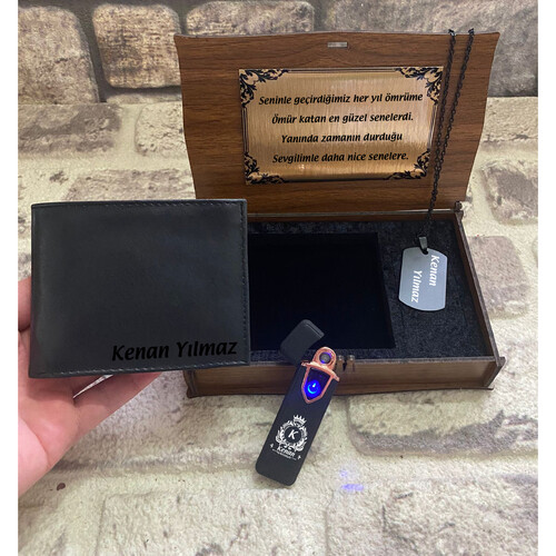 Erkeğe Hediye Cüzdan- Çakmak- Künye Seti