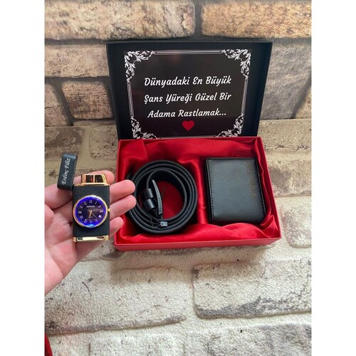 Erkeğe Hediye Cüzdan, Çakmak ve Kemer Seti