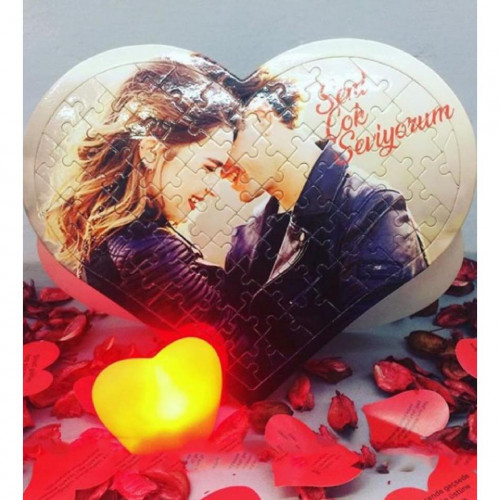 Fotoğraflı Kalp Puzzle ve Kalp LED Seti