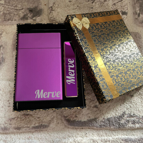 Kadınlara Özel Slim Sigara Kutusu ve Elektronik Çakmak 5 Renk