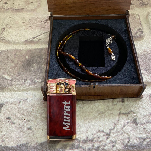 Kahverengi Saatli Çakmak ve Tespih Seti