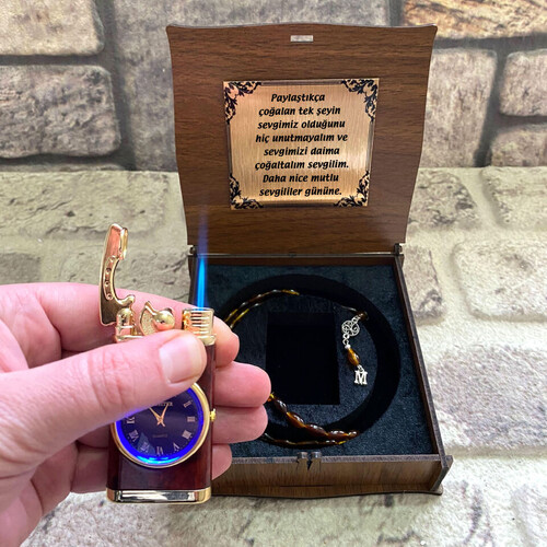 Kahverengi Saatli Çakmak ve Tespih Seti