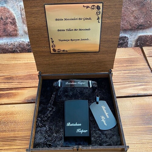 Kişiye Özel Asker Künyesi, Bileklik ve Çakmak Seti