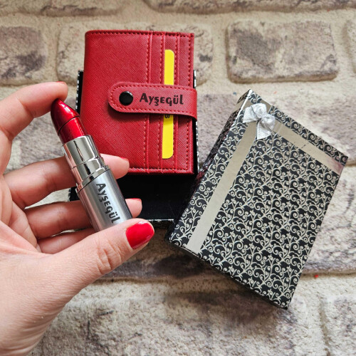 Kişiye Özel Cüzdan ve Ruj Çakmak Seti