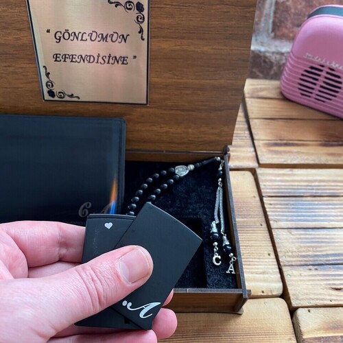 Kişiye Özel Gizli Bölmeli Çakmak, Deri Cüzdan ve Tesbih Seti