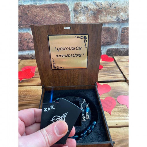 Kişiye Özel Gizli Bölmeli Osmanlı Tuğralı Çakmak ve Tespih Seti
