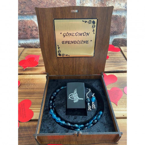 Kişiye Özel Gizli Bölmeli Osmanlı Tuğralı Çakmak ve Tespih Seti