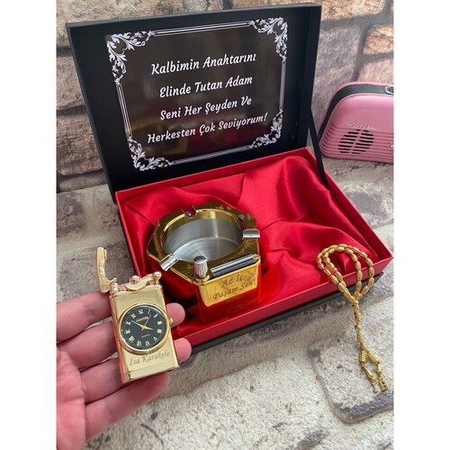 Kişiye Özel Gold Çakmak, Sihirli Küllük ve Tespih Seti