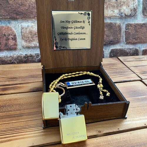 Kişiye Özel Gold Çakmak, Tespih ve Anahtarlık Seti