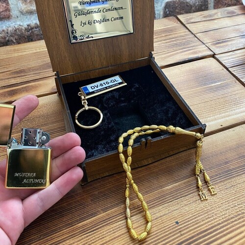 Kişiye Özel Gold Çakmak, Tespih ve Anahtarlık Seti
