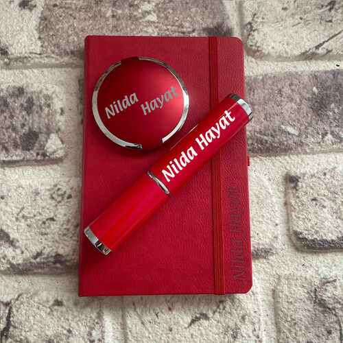 Kişiye Özel Kırmızı Hediye Seti Defter - Kalem - Ayna