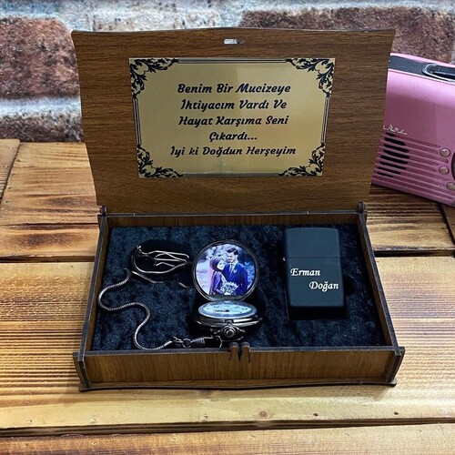 Kişiye Özel Köstekli Saat ve Çakmak Seti