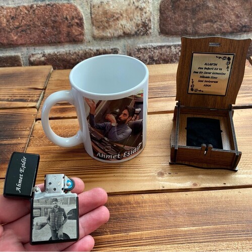 Kişiye Özel Kupa Bardak ve Fotoğraflı Çakmak Seti