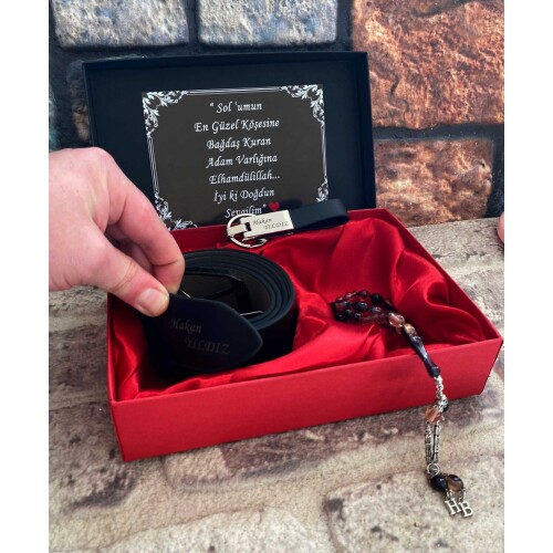 Kişiye Özel Set Kemer , Anahtarlık , Sıkma Kehribar Tespih