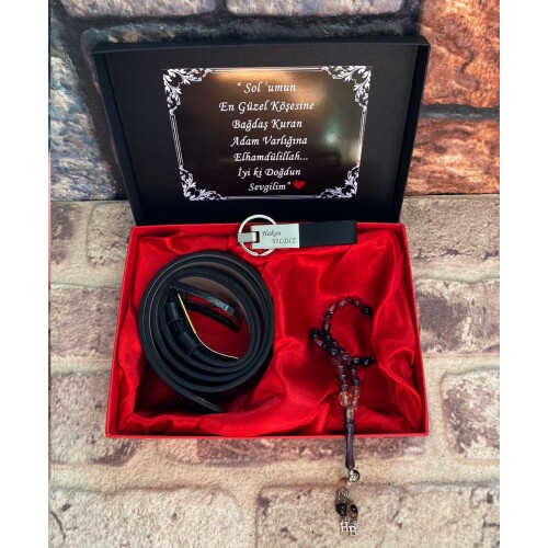 Kişiye Özel Set Kemer , Anahtarlık , Sıkma Kehribar Tespih