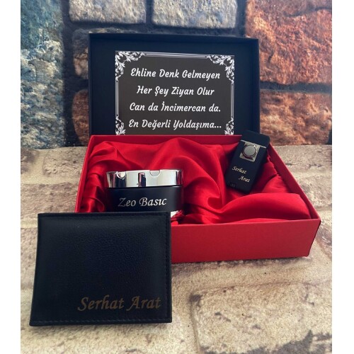 Kişiye Özel Set Kutusunda Cüzdan , Gazlı Çakmak , Metal Küllük