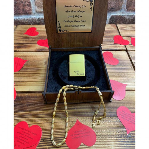 Kişiye Özel Tespih Çakmak Seti - Altın