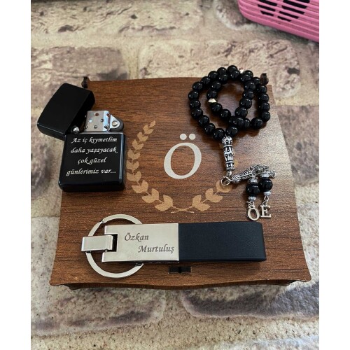 Lüks Kişiye Özel Çakmak ,Tespih,  Anahtarlık Kombin Set