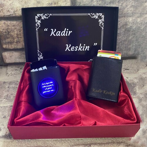 Lüks Set Kutulu Mekanizmalı Kartlık Cüzdan ve Usb Şarjlı Çakmaklı Sigara Tabakası