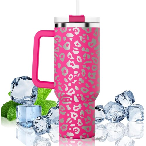 Pembe Leopar Desenli 1.2 Litre Termos Bardak 40 oz
