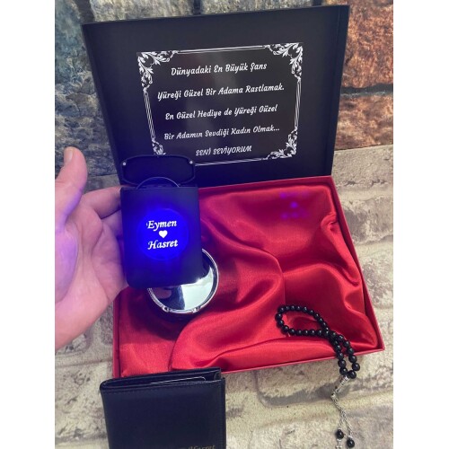 Şarjlı Işıklı Tabaka ve Usb Şarjlı Çakmak , Cüzdan , Metal Kül Tablası , Onixs Doğal Tespih