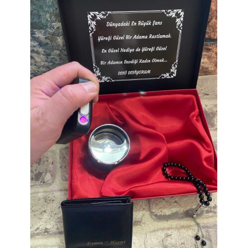 Şarjlı Işıklı Tabaka ve Usb Şarjlı Çakmak , Cüzdan , Metal Kül Tablası , Onixs Doğal Tespih