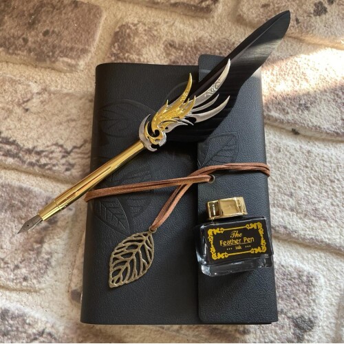 Tüylü Kaligrafi Kalem ve Kişiye Özel Defter Seti