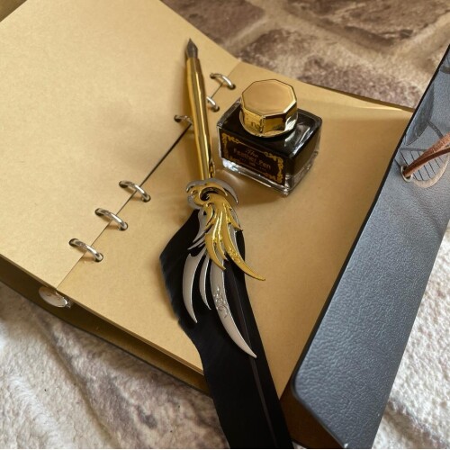 Tüylü Kaligrafi Kalem ve Kişiye Özel Defter Seti