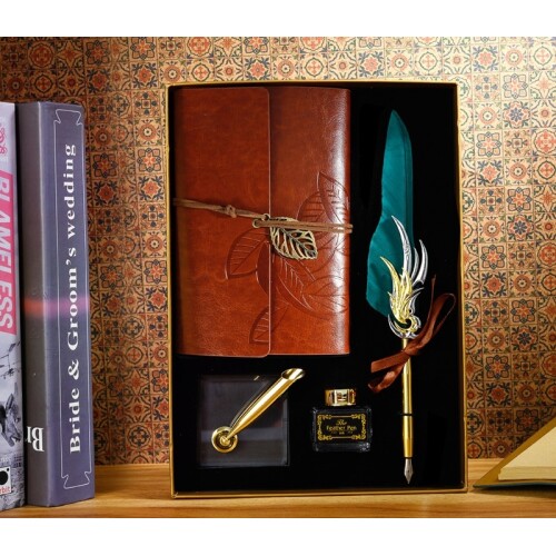 Tüylü Kaligrafi Kalem ve Kişiye Özel Defter Seti