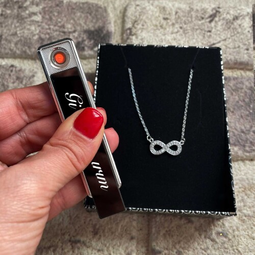 Usb Şarjlı Çakmak Zirkon Taş Sonsuzluk Kolye