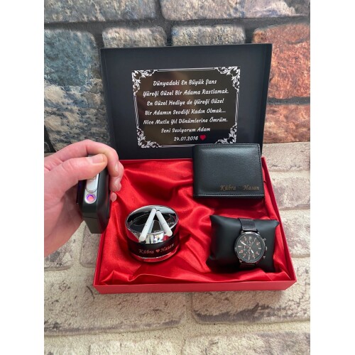 VİP Saatli Usb Çakmaklı Işıklı Tabaka Seti