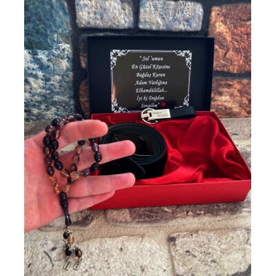 Kişiye Özel Set Kemer , Anahtarlık , Sıkma Kehribar Tespih